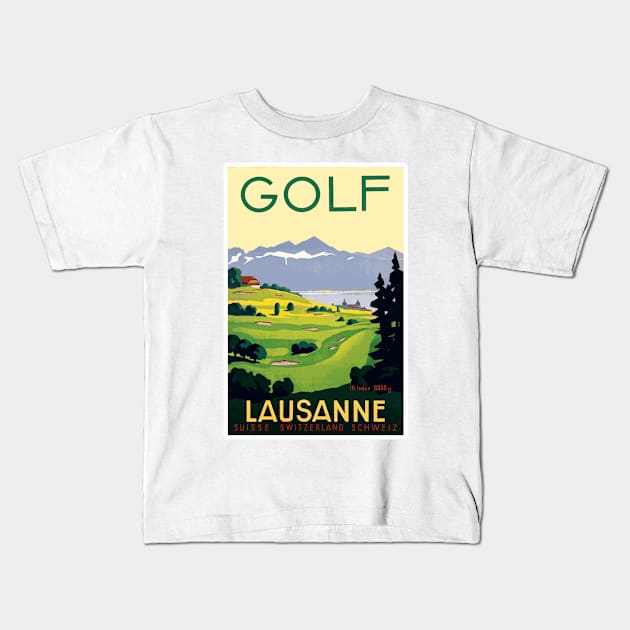 Vintage Travel Poster - Golf at Lausanne, Switzerland Kids T-Shirt by Naves